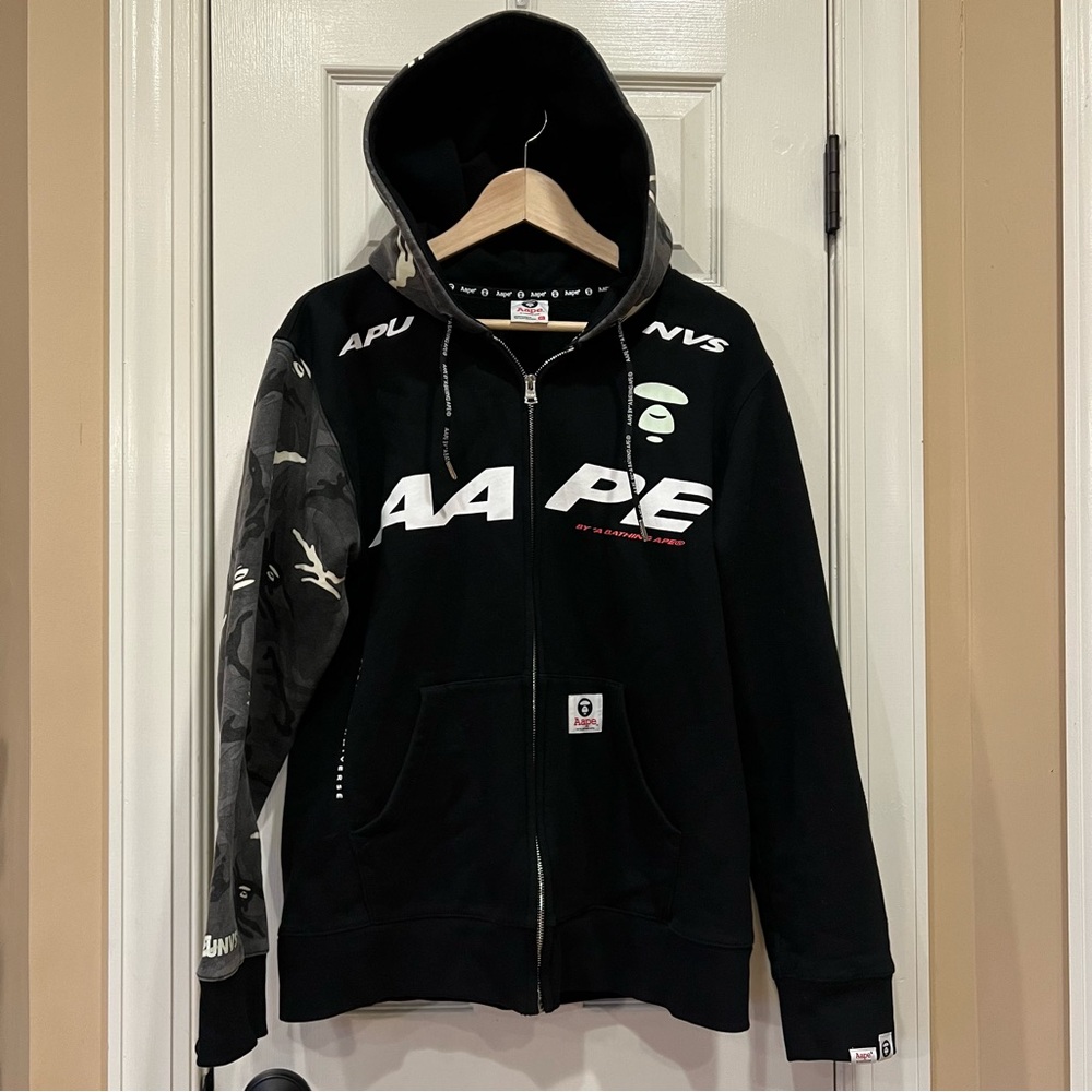 NWOT Aape by A Bathing Ape Zip Up Hoodie Camo Print Black Camouflage Sleeve